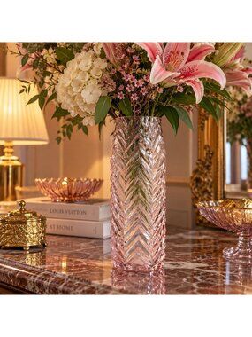 Hobby Lobby Pink Chevron Glass Vase Tall Geometric Herringbone Art Deco Style